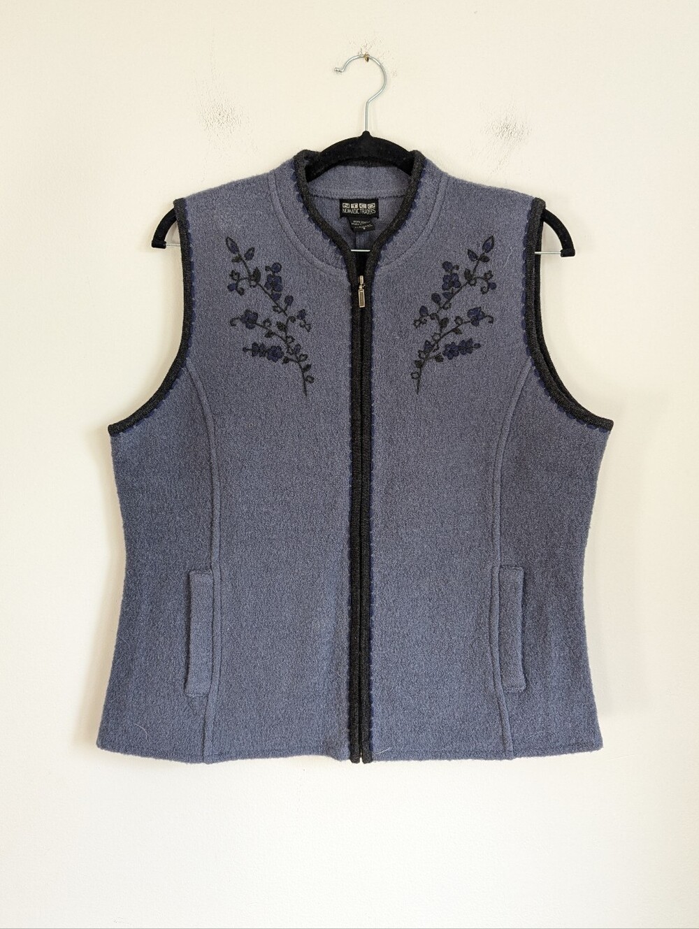 Vintage Nomadic Traders Pure Wool Embroidered Zip Vest Nature Earthy S
